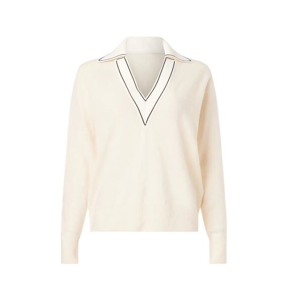 Sandro Cream Polo Sweater Top Size 0 Cashmere Oversized Preppy Designer $338 - Picture 6 of 12